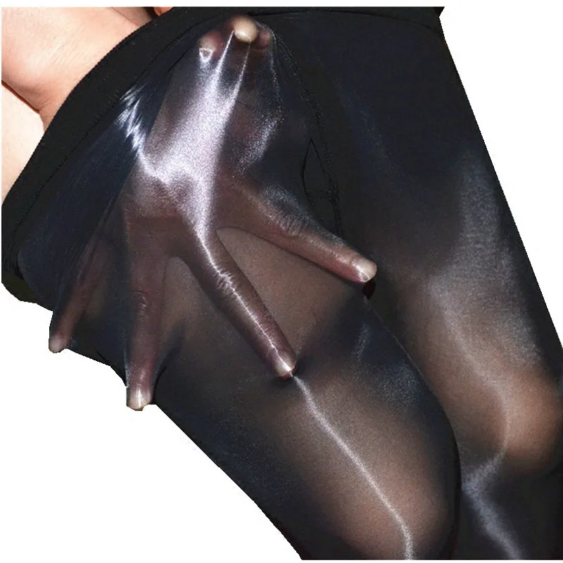 Man High Waist Oil Shiny Tights Lingerie Hot Ultrathin 1-Line Gloss Sexy Pantyhose Sheer Nylon Bling Stockings Medias