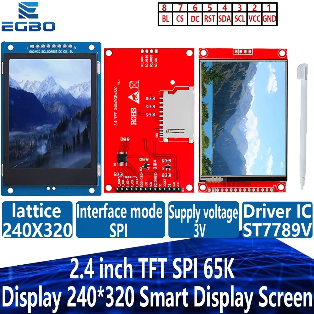 EGBO 2,4-дюймовый TFT SPI 65K Дисплей 240*320 Смарт-экран 8P Drive IC ST7789 Модуль привода IC с сенсорным экраном/без сенсорного экрана