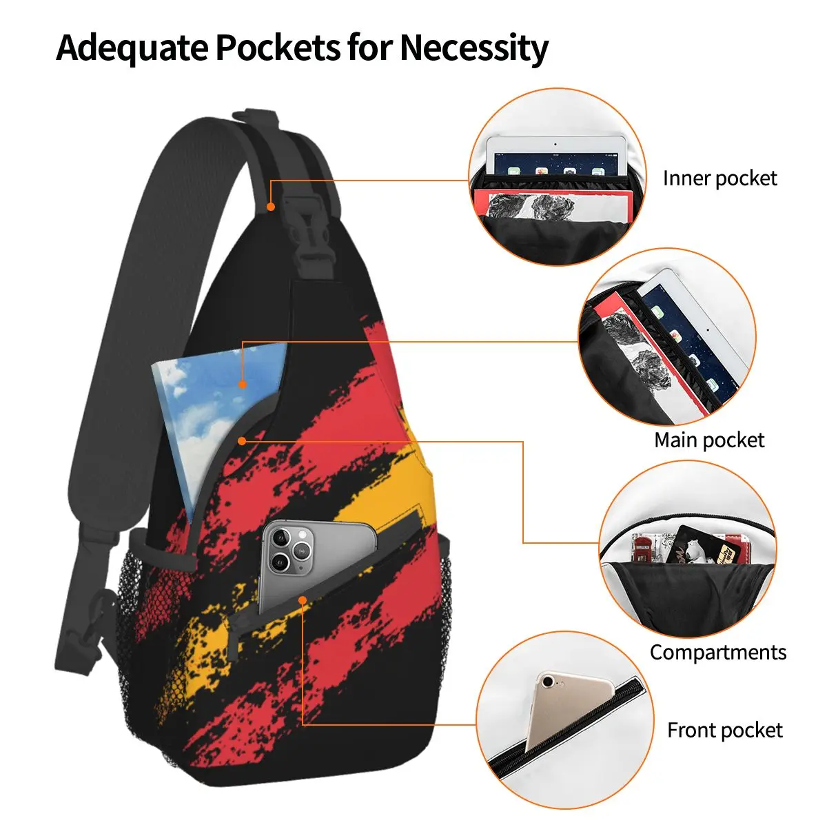 Spanish Flag Crossbody Sling Bags Small Chest Bag Spain Espana Shoulder Backpack Daypack for Hiking Travel Biking Pack