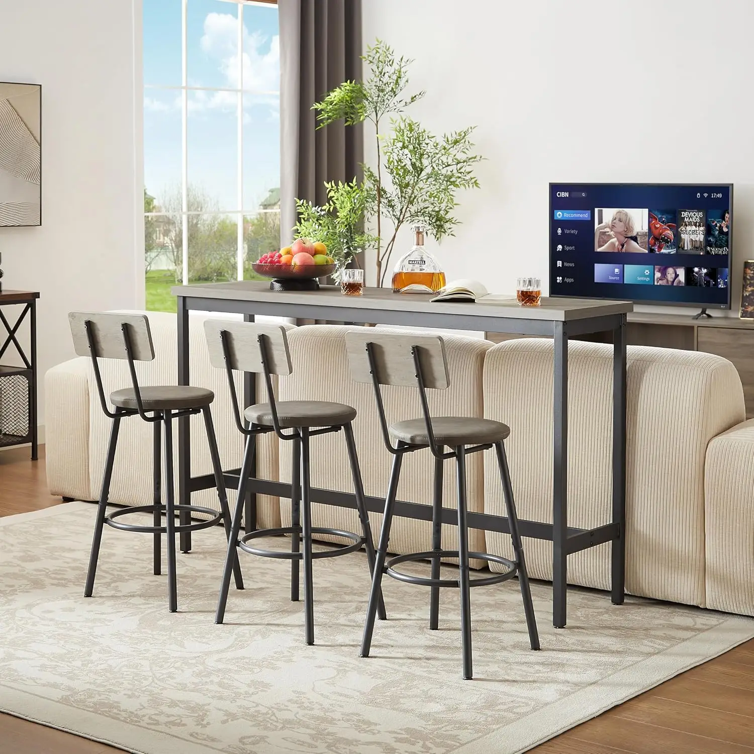 Ensemble de table et chaises pour bar, table de bar de 63 ", 3 solutions en PU, piste de bar, comptoir recommandé, ensemble de table haute pour petit-déjeuner, 3, 4 pièces