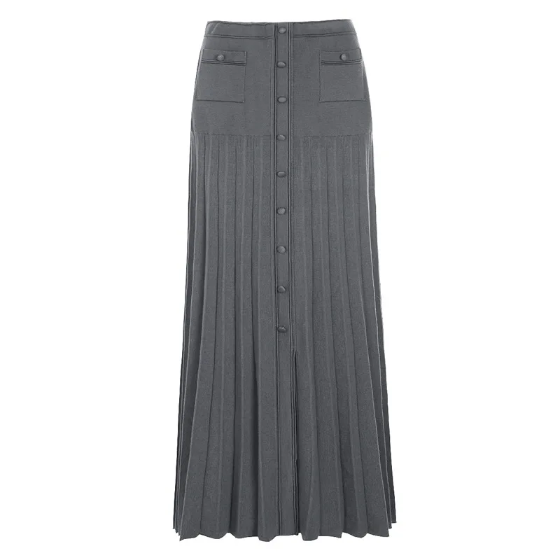 

Women Knitted Cotton Skirt Office Lady's Solid Button Skirt