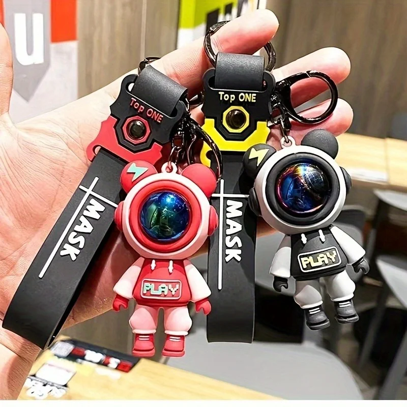 Playful Charm] Cute Astronaut Silicone Keychain - Vibrant Space Design, Car Key Accessories Playful Space Theme Durable Keychain