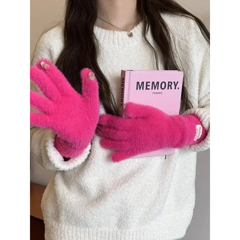 

Knitted Fingerl Gloves Women'S Student Cycling Warm Cold Resistant Knot Autumn Winter Versatile Cute Thermal Gloves