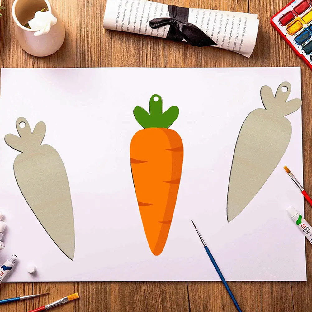 

20pcs Wooden Carrot Diy Craft Unfinished Blank Cutout For Easter Decor Kids Party Favors Wood Slices Handicraft Tools
