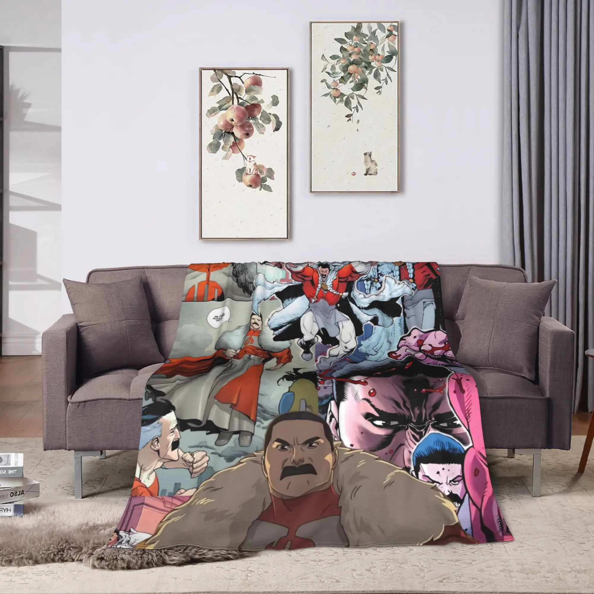 Invincible Omni-Man Fight Print Blanket  Travel Flannel Throw Blanket For Couch Chair Warm Soft Design Quality Bedspread Gift