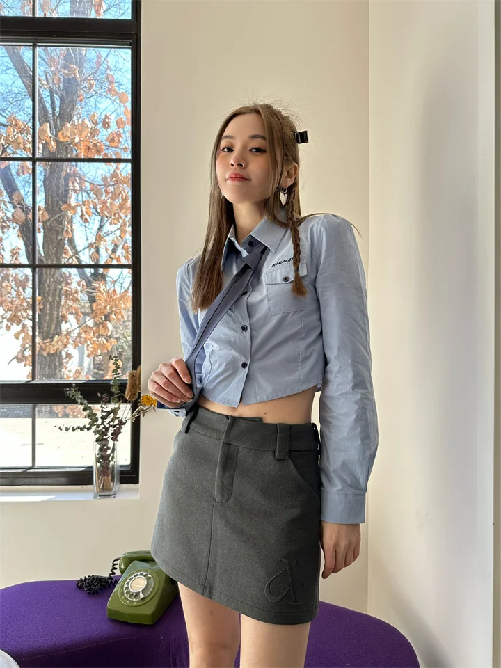 

Irt с галстуком, юбка трапециевидной формы, комплект Faion, Zhang Fan Design, эффект похудения, весна 2023, женский ансамбль