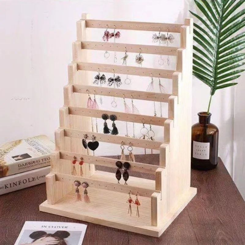 الصلبة الخشب مجوهرات رف شاشة متعدد الطبقات أقراط تظهر حامل تخزين المجوهرات الرف سعة كبيرة ياردروب حامل مُنظِم #3