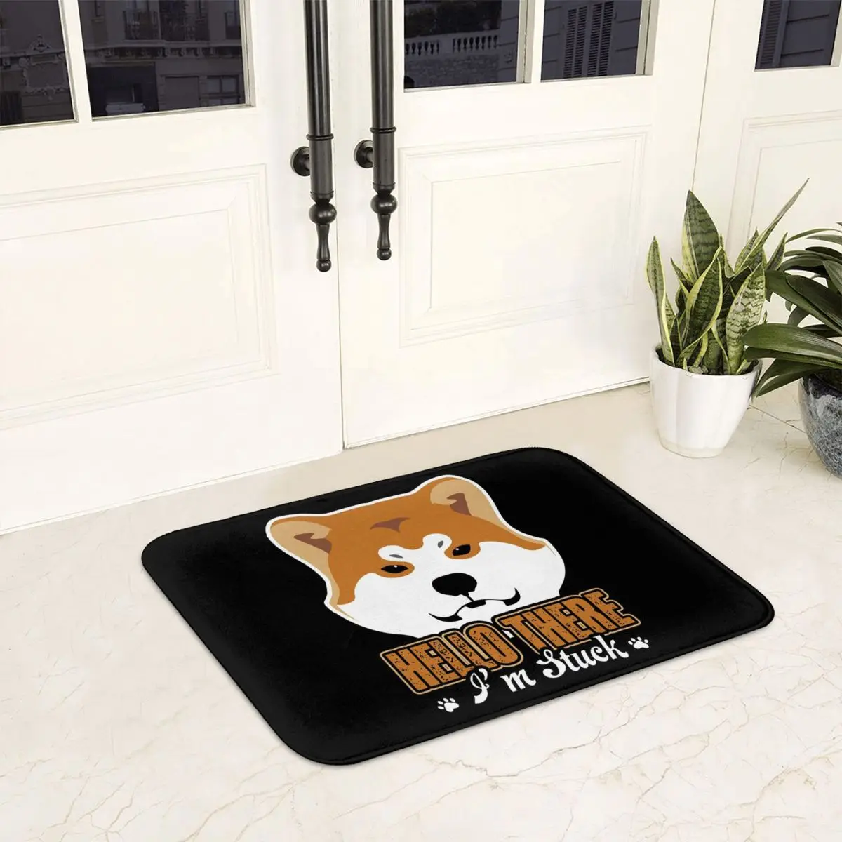 Shiba Inu Hello There I'm Stuck Doormat Anti-skid Bathroom Floor Mats Home Entrance Rugs Kitchen Bedroom Carpet Hallway Footpad