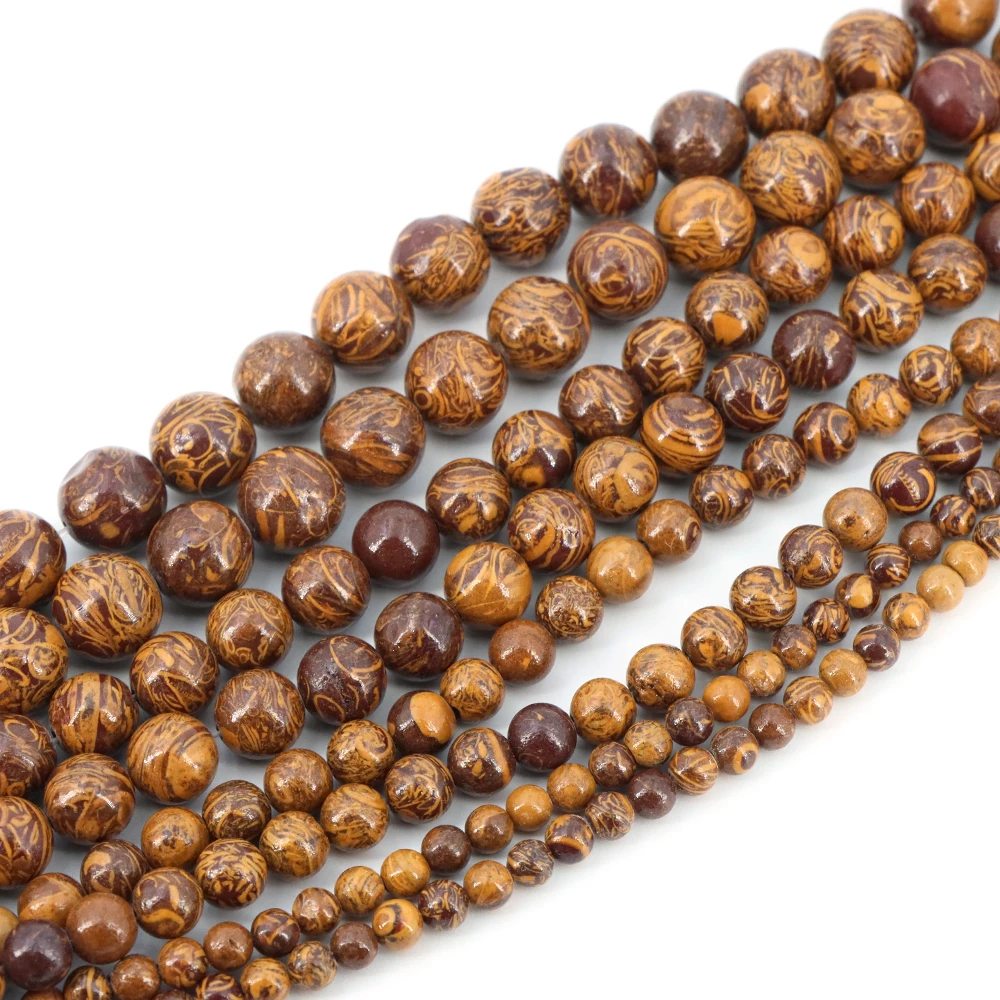 Natural Stone 4 6 8 10mm Round Fossil Elephant Skin Jasper Stone Spacer Crystal Bead For Jewelry Making Diy Bracelet Needlework