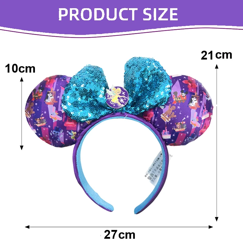 2024 Disney Mickey Ears Headband Tinker Bell Fairy sequins Minnie Headband Jack Cosplay Hairband Disneyland Letter Headband Gift