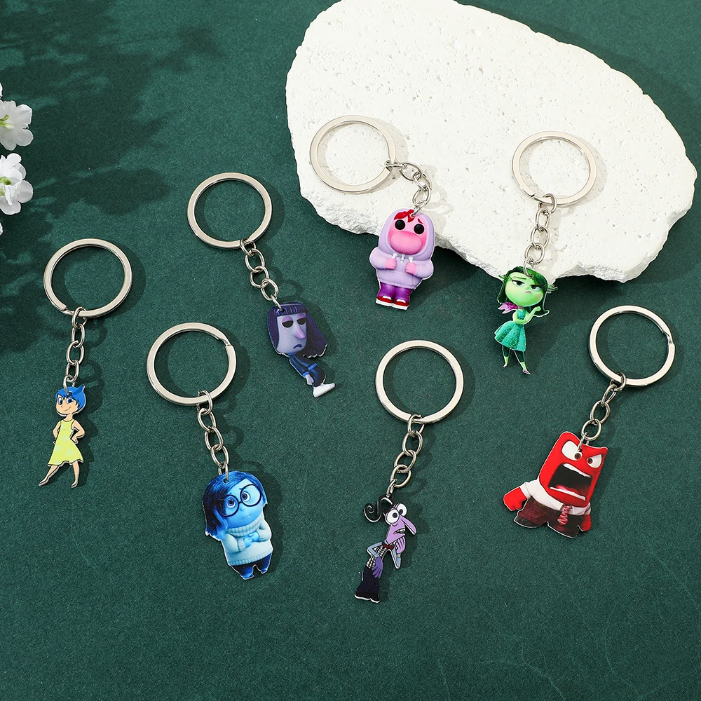 1pc Disney Inside Out Acrylic Cartoon Anime Pendant Keychains Key Holder Car Key Chain Key Ring Mobile Bag Hanging Jewelry Gifts