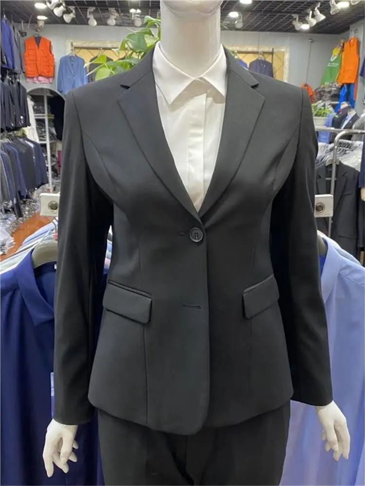 Black Professional Suit for Women Spring Autumn Office Work Interview Shirt No Ironing Elastic New Style Short Coat Jacket