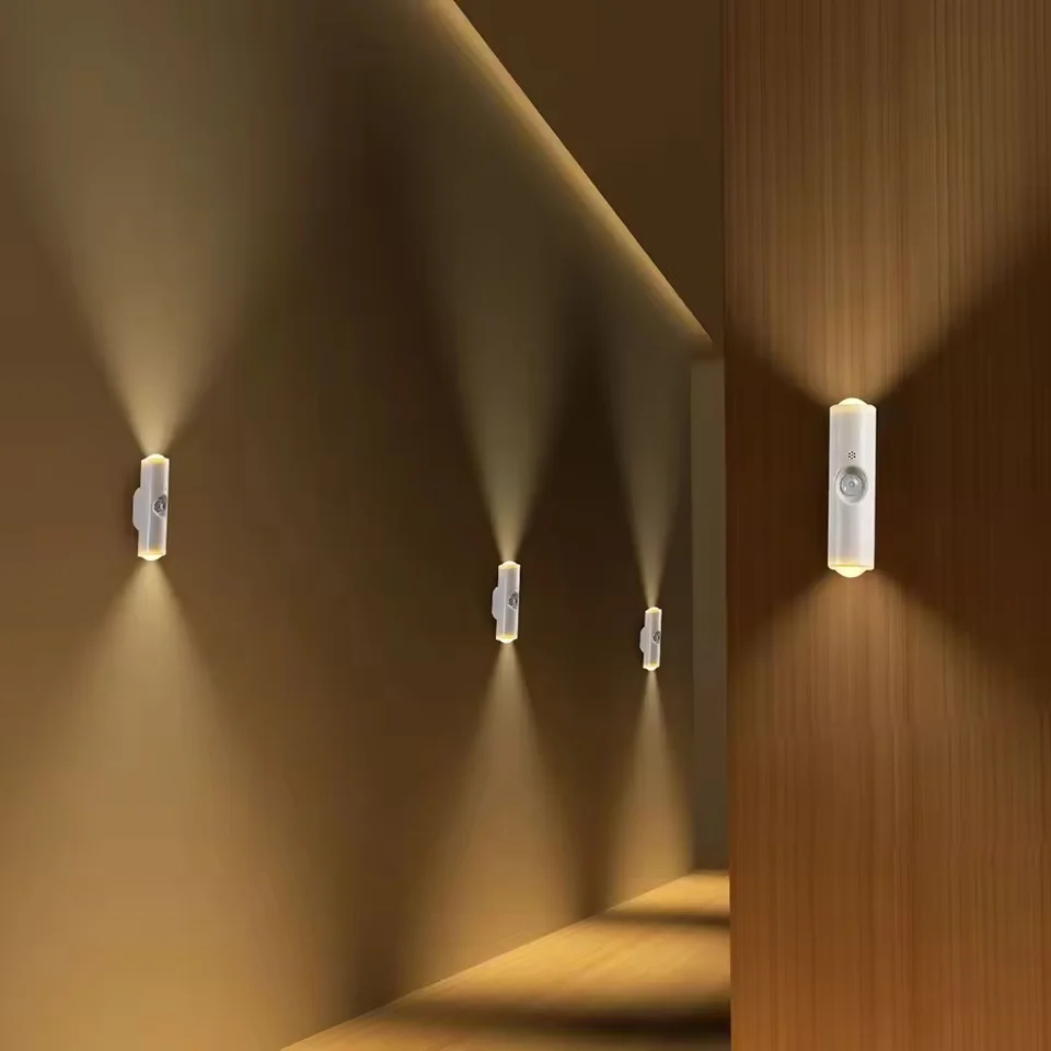 Double-Head LED Motion Sensor Night Light Wireless Rechargeable Wall Lamp RGB Mood Ambient Light for Stair Bedroom Living Room image 3