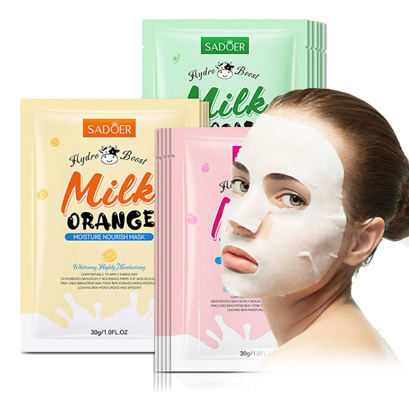 3/9/15 pçs sadoer leite frutas máscaras faciais vitamina c abacate hidratante clareamento anti rugas rosto folha máscaras cuidados com a pele