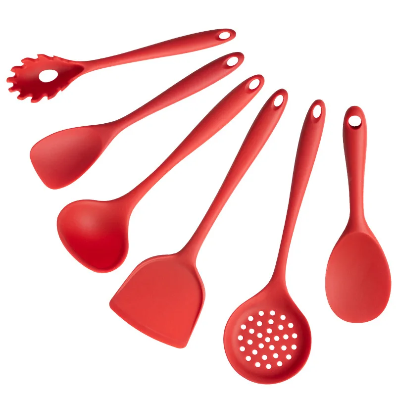 Food Grade Silicone Spatula Soup Spoon Non-stick Heat Resistant Shovel ​Cooking Set Kitchen Accessories Red Household