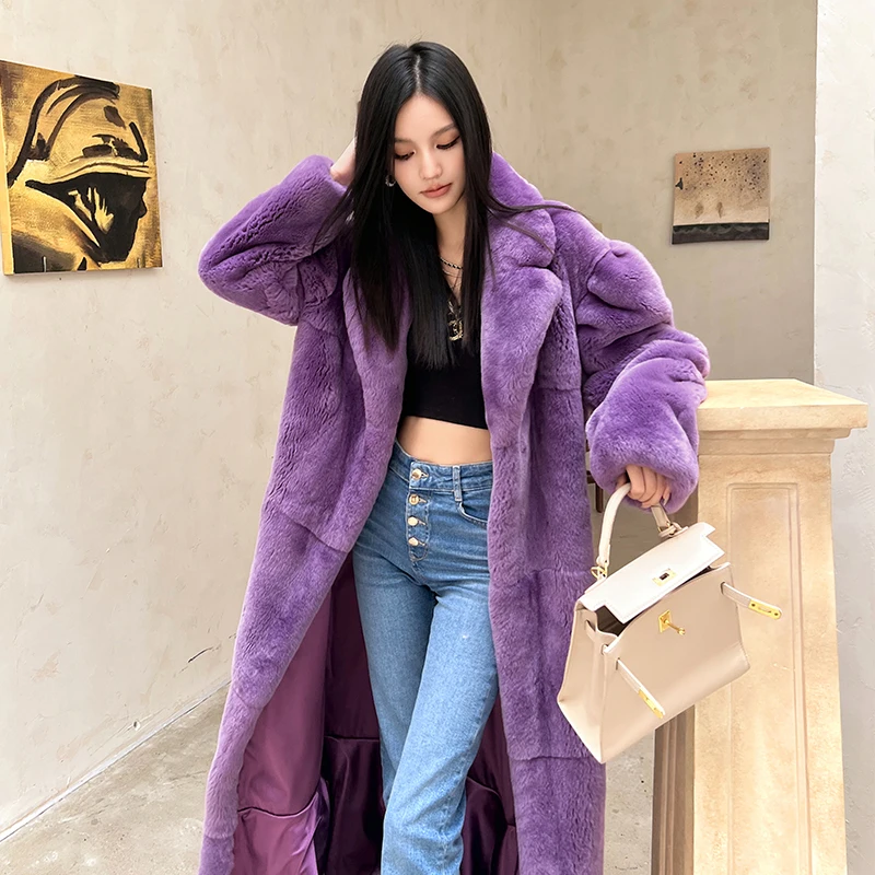 YOLANFAIRY automne et hiver importé en fourrure de lapin rex entier col rabattu style simple femmes pardessus dубл onderка ж Dön regivald 2025
