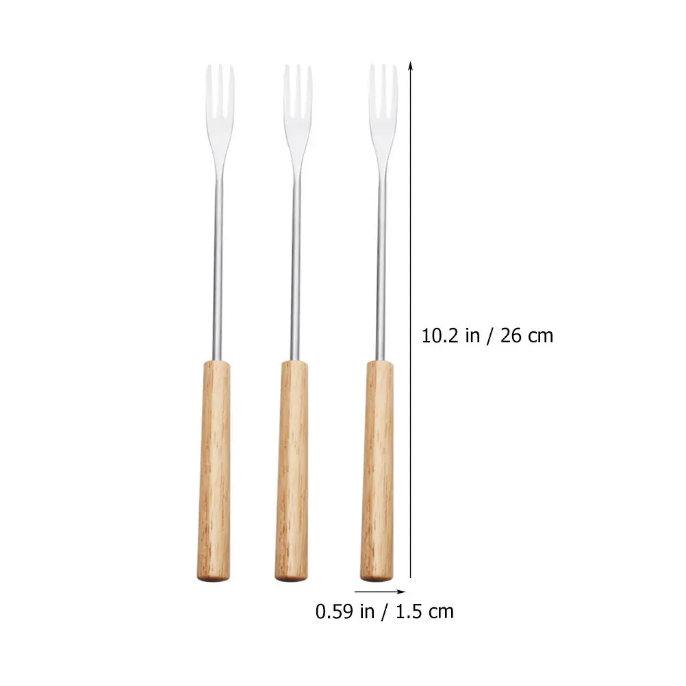6Pcs Stainless Steel Chocolate Fondue Forks with Wood Handles Portable Dipping Forks for Dessert Sauce Fruit Coulis Caramel