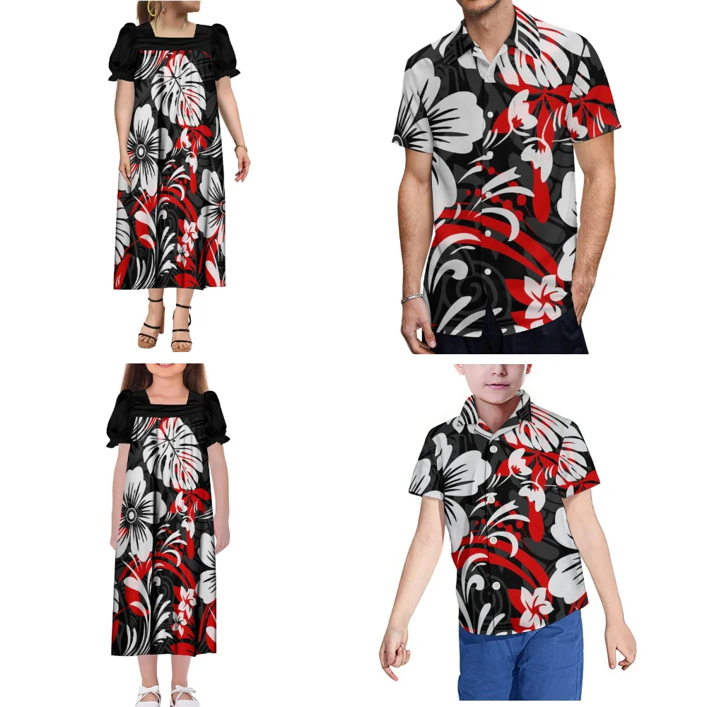 Sommer-Mikronien-Insel-Familientreffen-Sets, Vater- und Sohn-Hemden, Mutter und Tochter, Mumu-Kleider, Party-Outfits 2025,