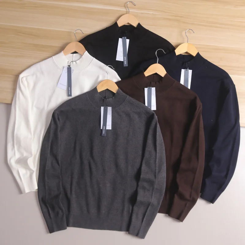 

Мужской модный хлопковый свитер, высокоэластичный, приятный для кожи, дышащий вязаный свитер с высоким воротником, осень-зима, новинка...