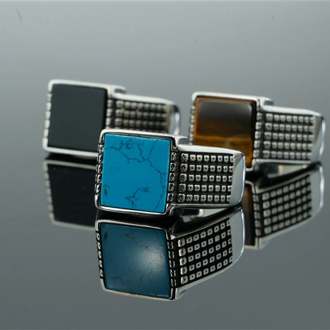

Trendy Punk Style Titanium Steel Ring for Men And Women Non-Fading Lapis Lazuli Design Fashionable Jewelry Accessory