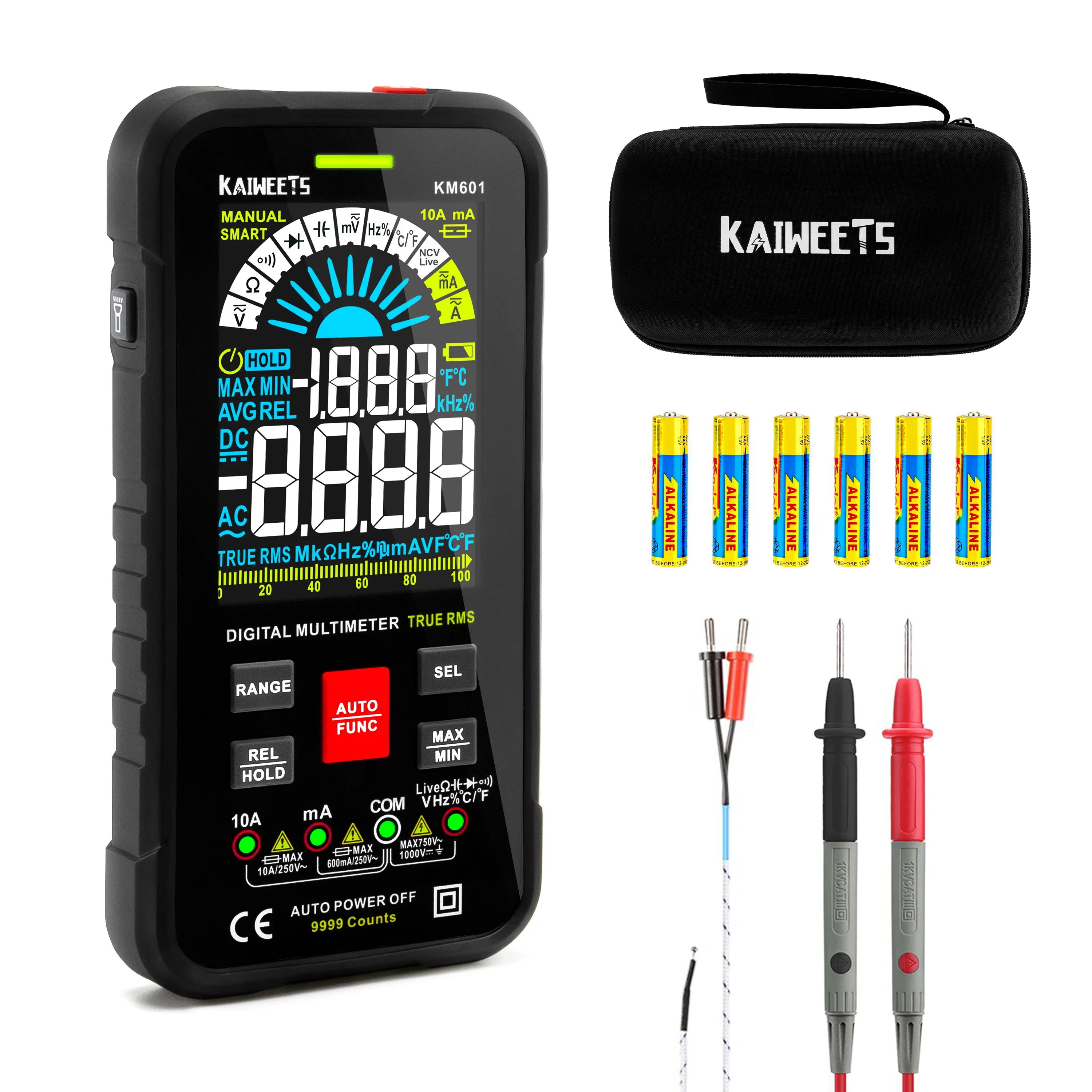 

KAIWEETS KM601 Professional Digital Multimeter 9999 Counts Multimetro Capacitor Meter Volt Meter Ohmmeter Auto-Ranging Tester