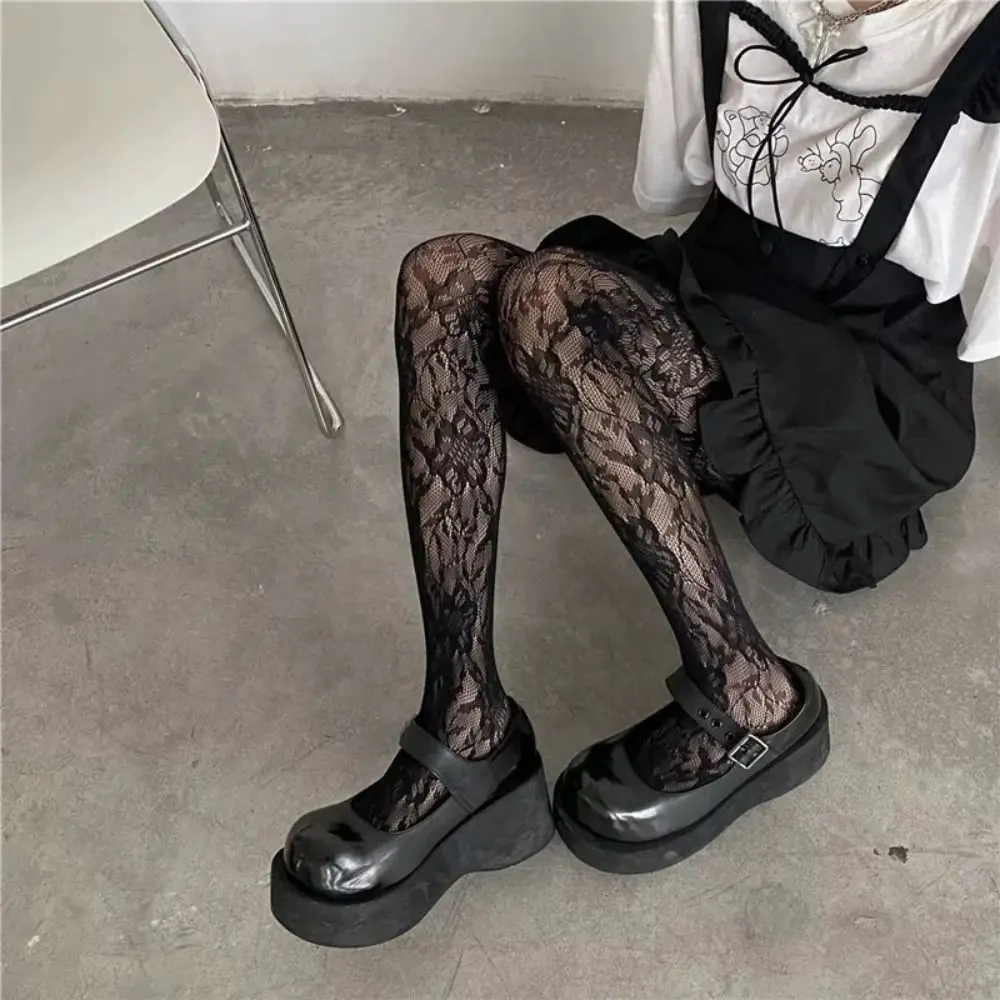 Sweet Floral Print Silk Stockings Sheer Material Jacquard Lace Pantyhose Thin Texture Nylon Tights Lolita Fashion