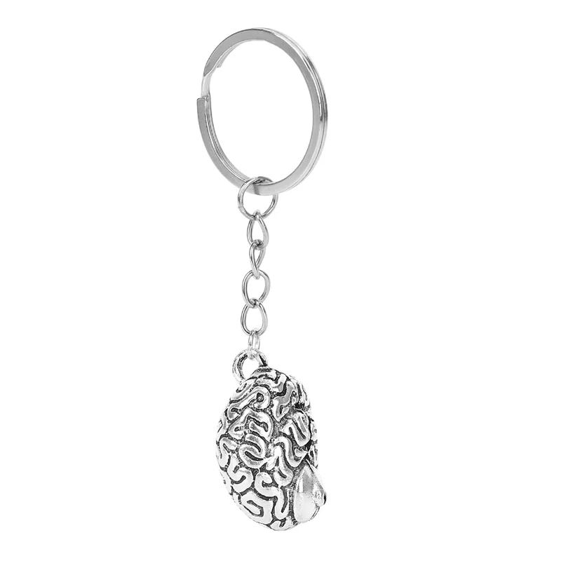 T82C Hot Sale-3X Brain Keychain Alloy Smart Brainiac IQ Key Ring Fob Chain Medicine Human