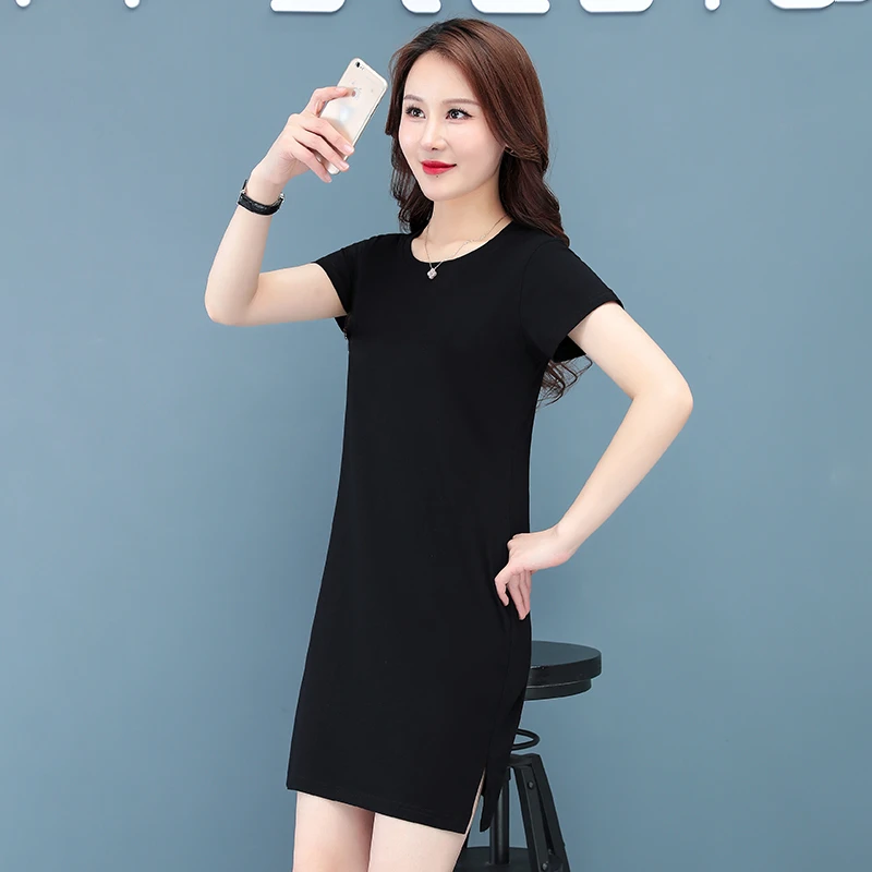 ฤดูร้อนใหม่อเนกประสงค์สบายๆรอบคอแขนสั้นเสื้อยืดกระโปรงผู้หญิงขนาดกลางถึงยาว Mom'S Home หลวมและชุดกระชับสัดส่วน