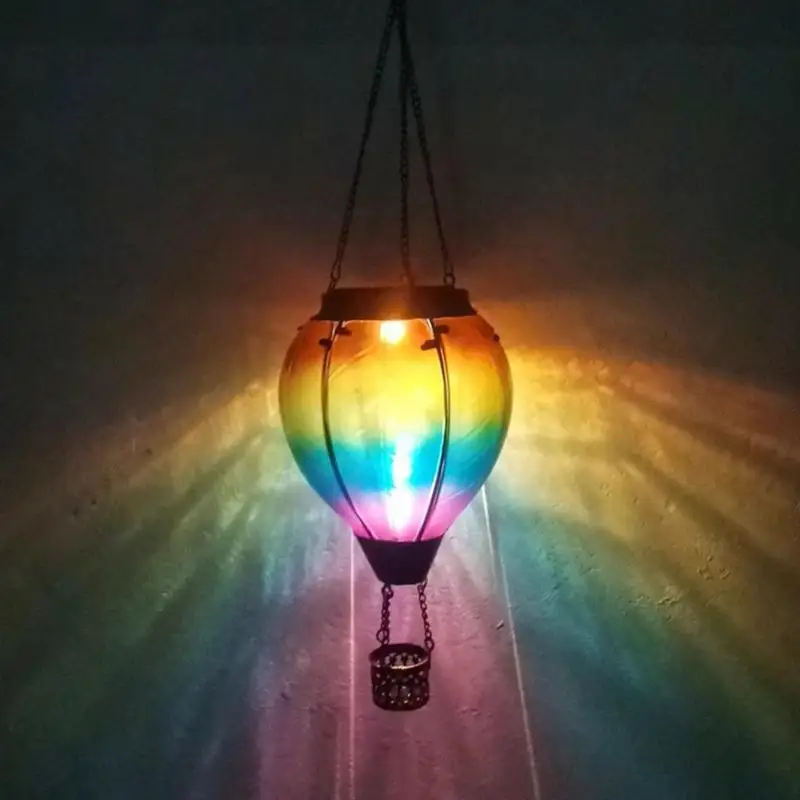 Solar Powered Hot Air Balloon Solar Garden Lantern Flickering Flame Decorative Garden Light Hot Air Balloon Decor for Garden image 2