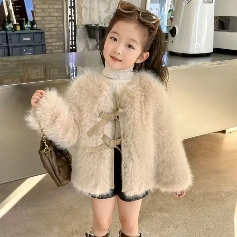 

3-12 Year Baby Girls' Thick Western Style Fox Fur Grass Coat inter New Kids Fashionable Warm Coat Children's Clothing 100-160cm