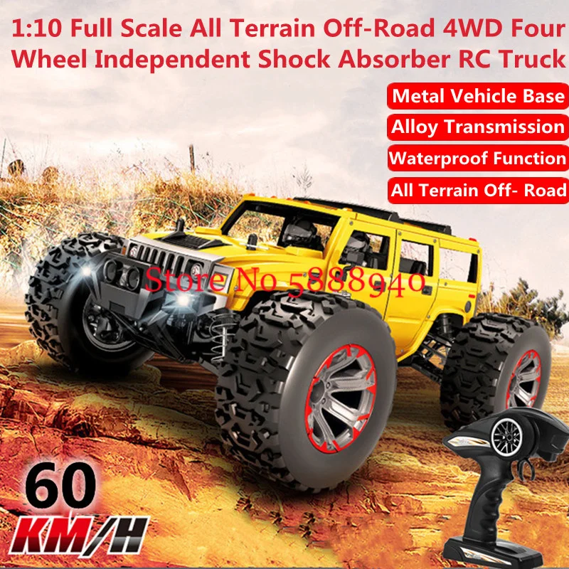 1:10 60KM/H High-Speed All Terrain Off-Road RC Truck 4WD Metal Chassis Off Road 45° Climb Waterproof Radio Control Racing Car