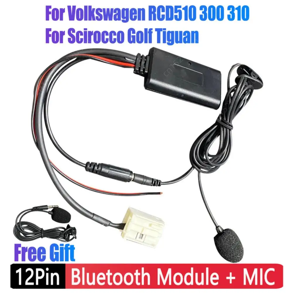 Bluetooth Module Receiver Adapter Radio Stereo AUX Cable Adapter 12Pins For VW Volkswagen RCD510 300 310 Scirocco Golf