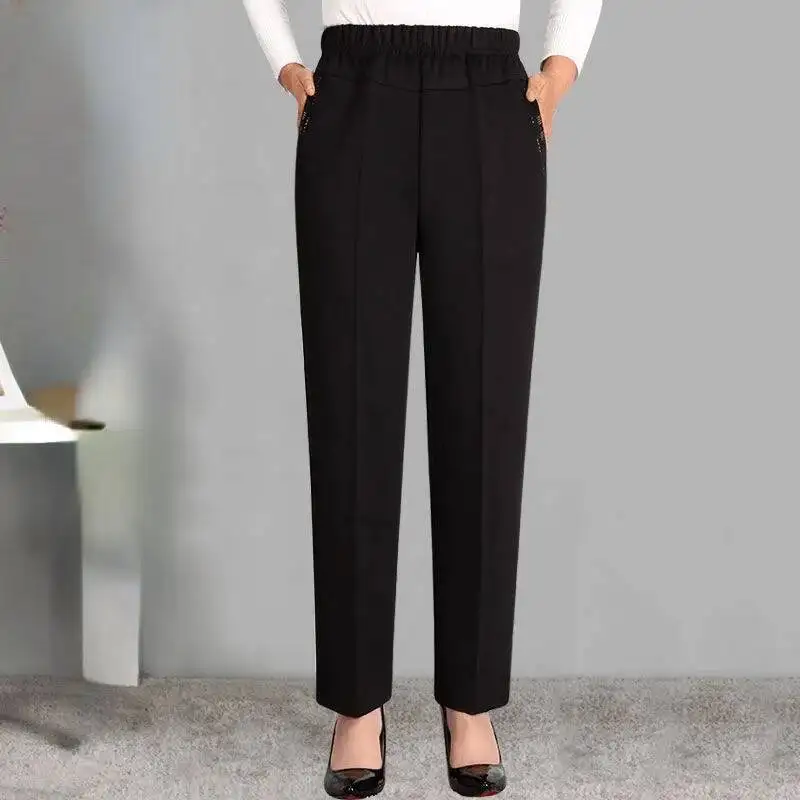 

Middle Aged Women Casual Straight Pants 2025 Spring Summer New Elastic High Waist Trousers Female Stretch Mom Pants
