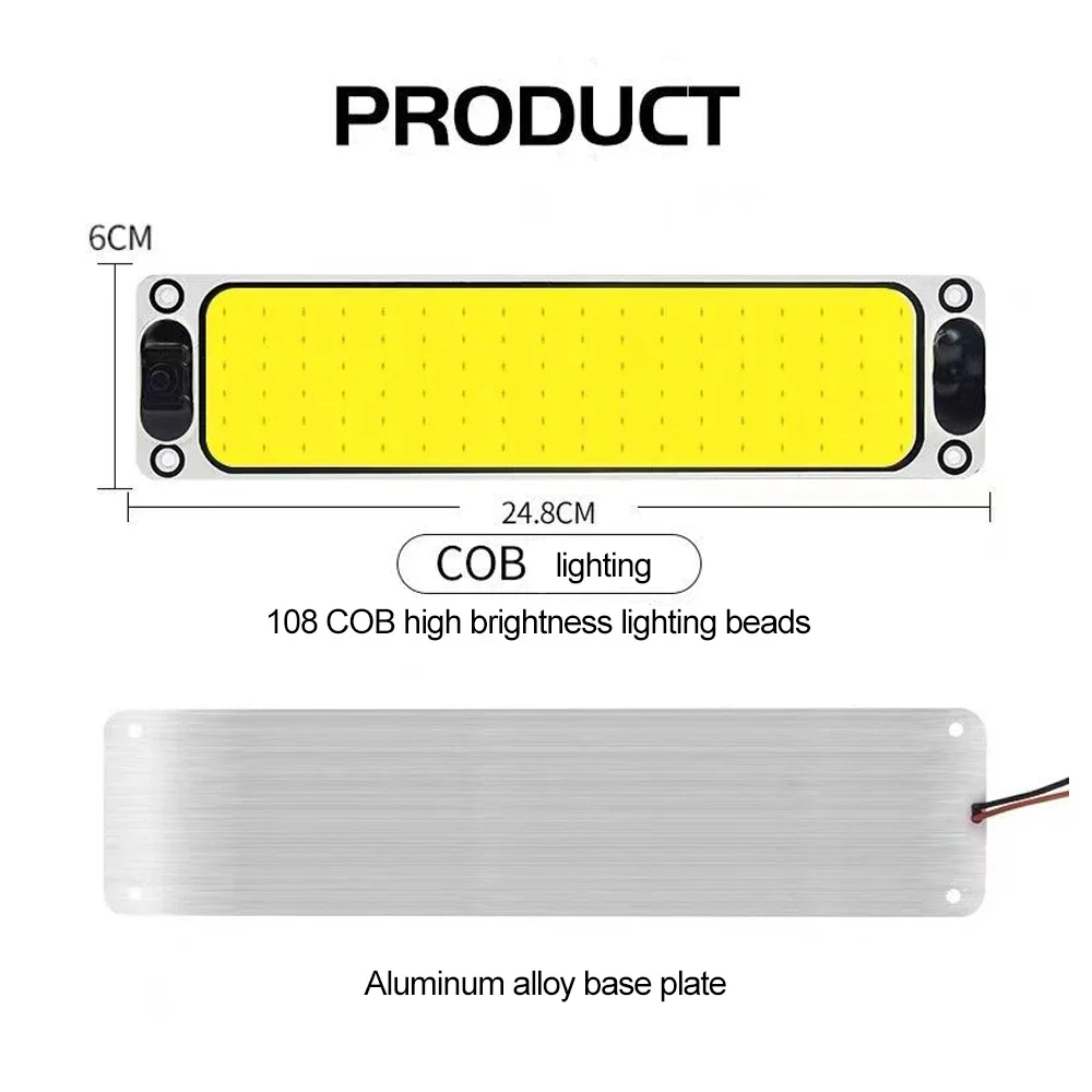 108LED 12-24V Car Reading LED Night Strip Light Interior Light Ceiling Lamp with Switch Button for Van Lorry Truck Camper Boat