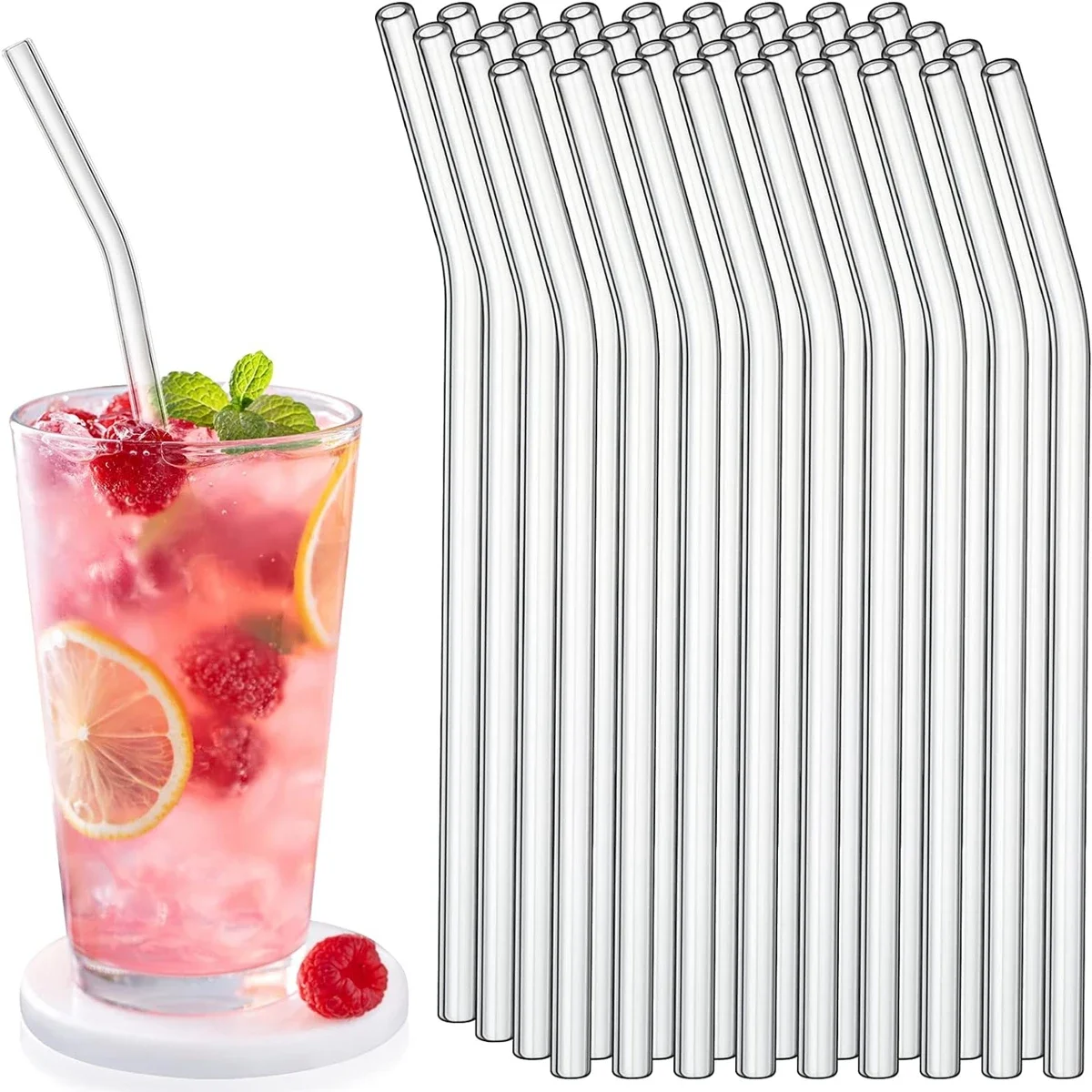 

50 Pcs Glass Straw Drinking Straws with Cleaner Brush Colorful Reusable Straws for Smoothie Cocktail Milkshakes Juice Tea Bar