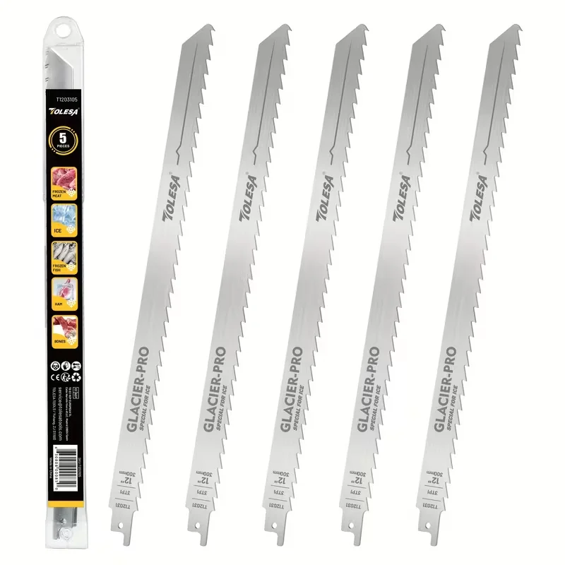 TOLESA 5PCS Reciprocating Saw Blades, 12" 3TPI for Frozen Meat, Bone, Rust-Resistant and Easy to Clean, for Splitting Pig, Sheep