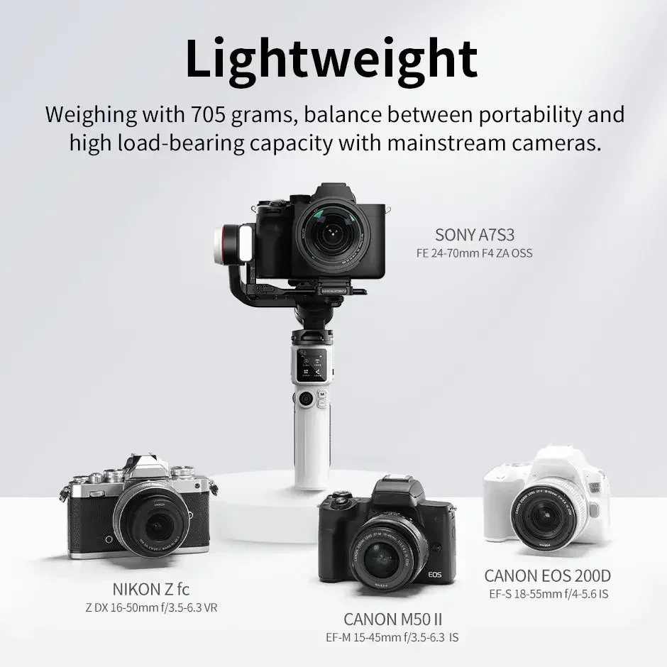 ZHIYUN Crane M3S Handheld Gimbal Stabilizer Quick Release for Mirrorless Cameras Sony ZV-E10 Canon Compatible with Smartphones
