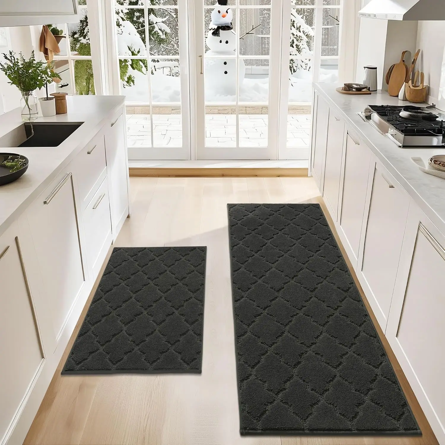 

2-Pack Super Absorbent Kitchen Rugs, Non-Skid & Washable, 24x35/24x60 Inch, Black