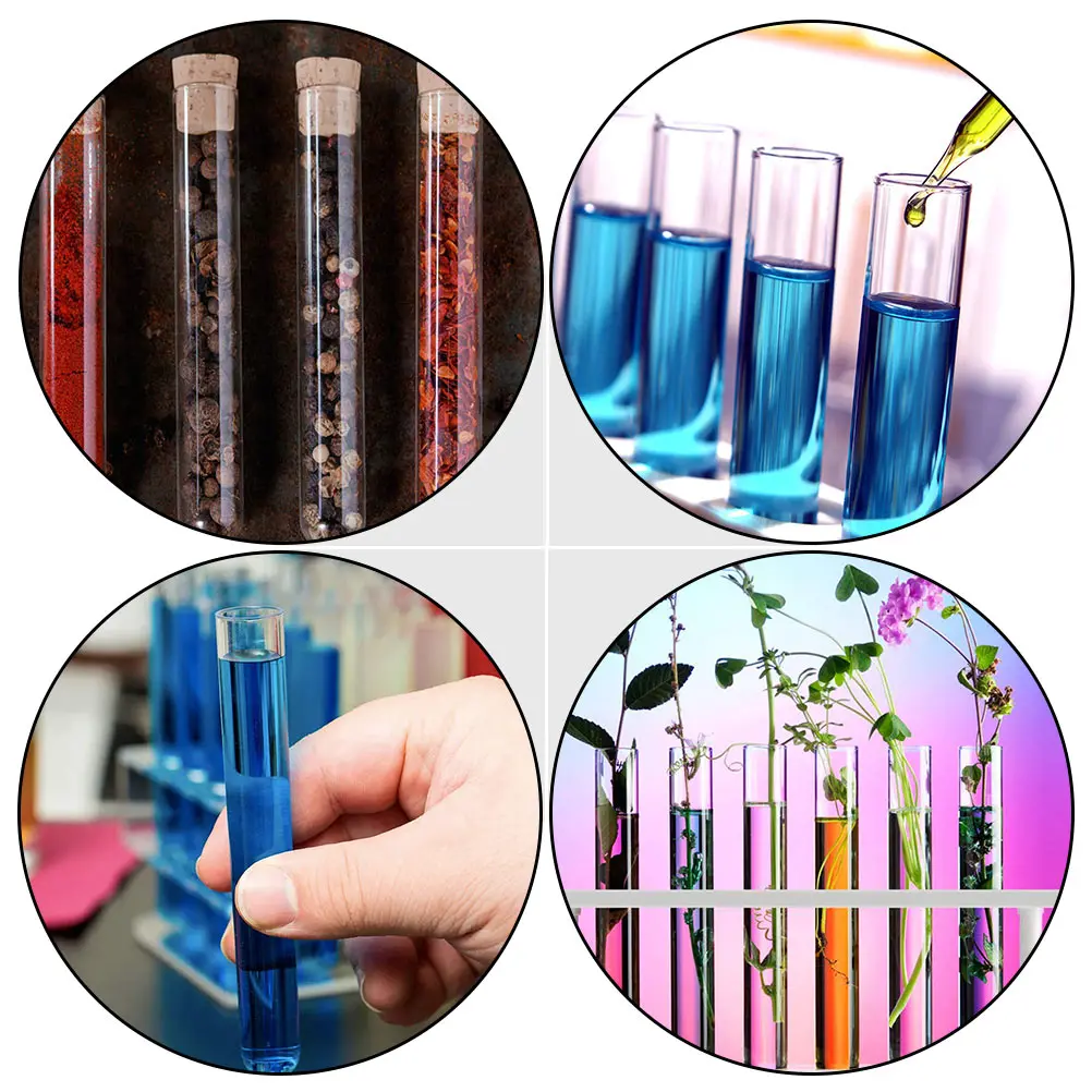 

10pcs Bottom Glass Test Tubes Smooth Wall Laboratory Test Tube Accessories Equipment Wood Cork Caps Storage