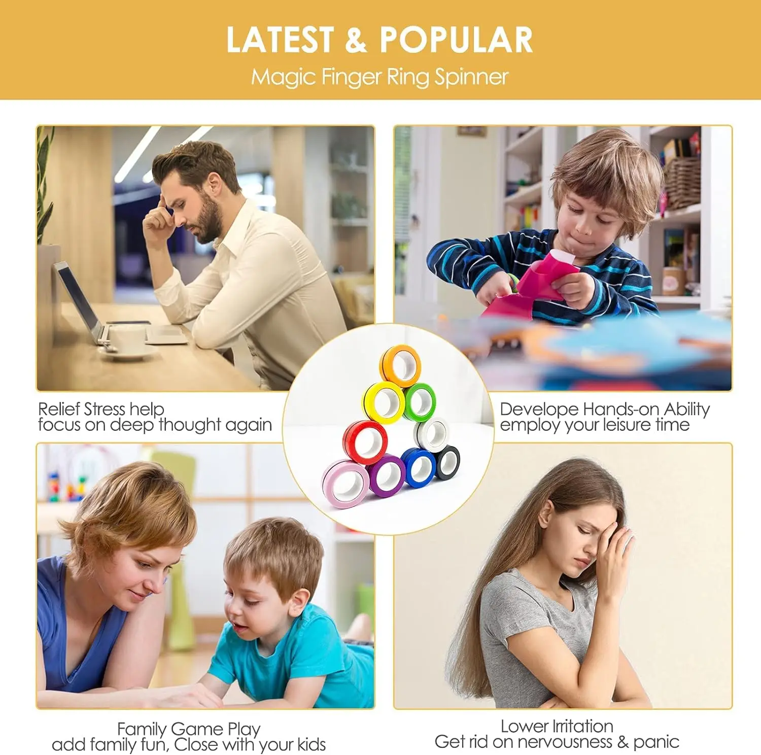 مجموعة ألعاب فيدجيت سبينر ذات الحلقة المغناطيسية، ألعاب حلقات مغناطيسية للأصابع الملونة للتدريب تخفف من القلق بالتوحد