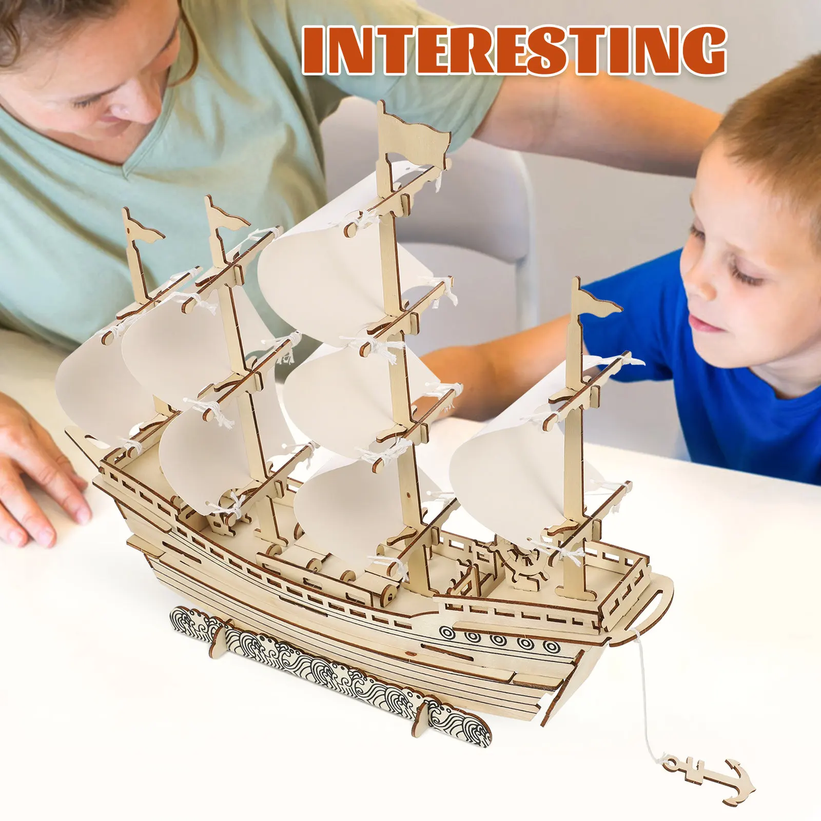 

1Set 3D Wooden Puzzle Sailboat Assemble Kit Creative DIY Educational Sailing Ship Decoration for Home Great Gift for Kids and