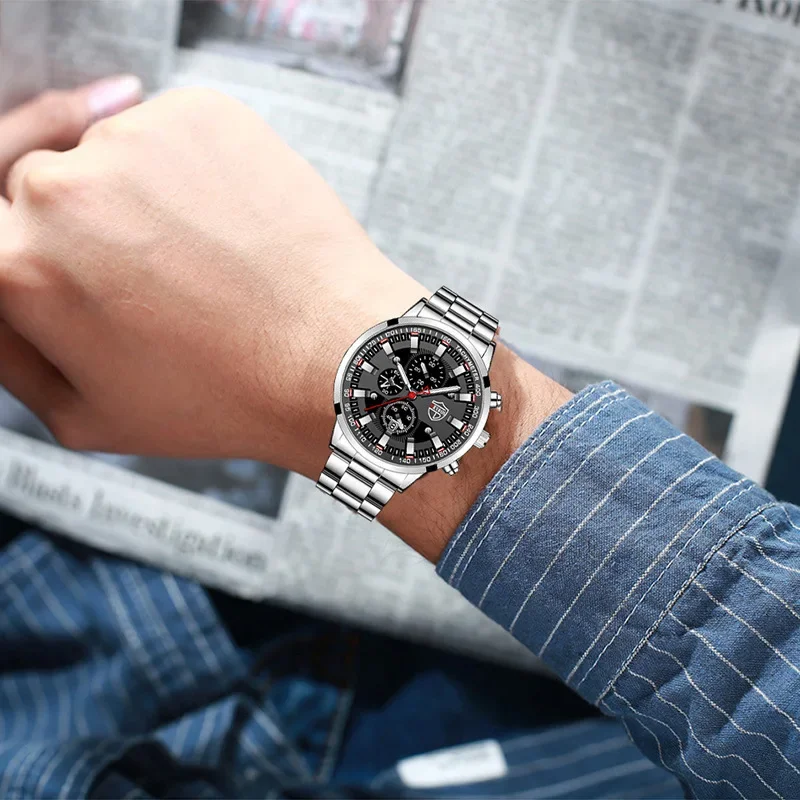 مجموعة ساعات كوارتز 5p/set للرجال، مجموعة ساعات كوارتز للحفلات المستديرة من الفولاذ المقاوم للصدأ كاجوال للرجال، هدايا للرجال #3