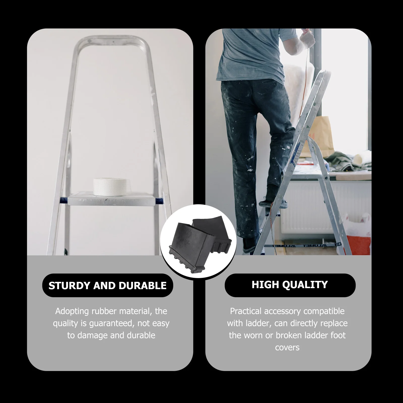 2 Pcs Ladder Protective Covers Rubber Feet for Ladder Replacement Durable Wear-resistant Construction Safety Pads