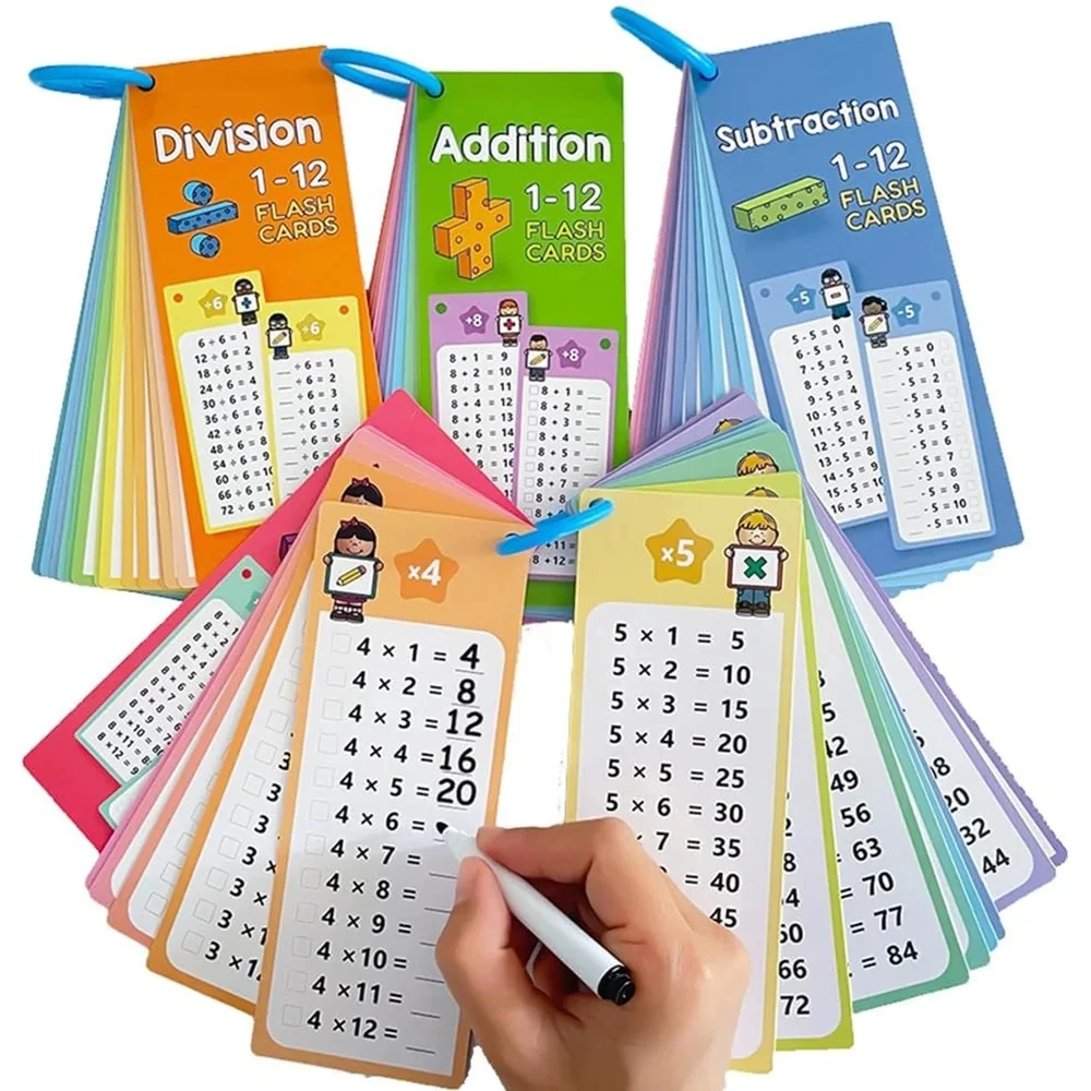 1 Set Children's Math Game Cards Addition Subtraction Multiplication Division Flash Cards Multiplication Flash Cards Division Learning Toys Suitable For Toddlers (Random Style) (Pen And Ring Color Random)