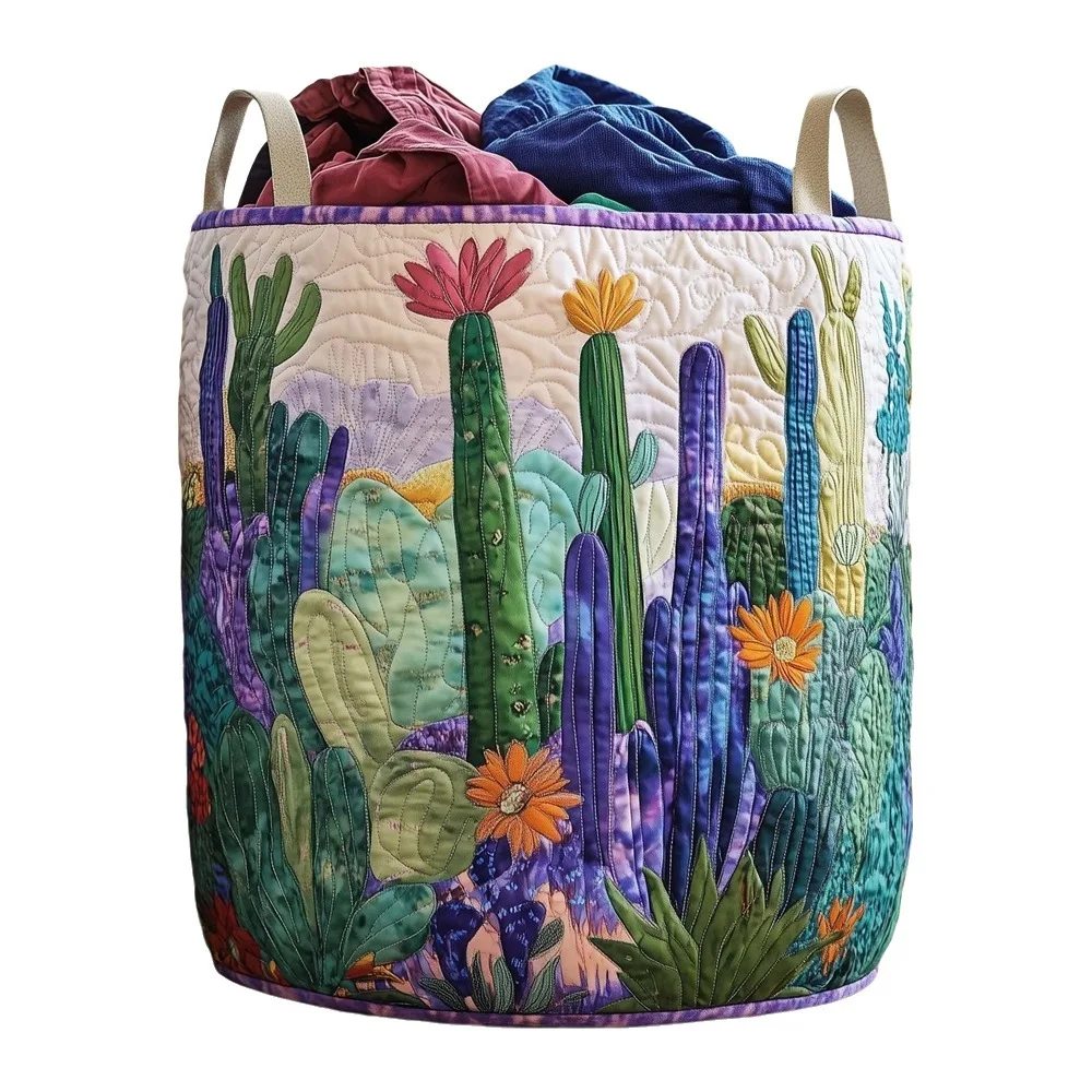 Multi Color Pattern Quilted Laundry Basket Folding Large Capacity Clothes Storage Bucket Space Saving with Handle
