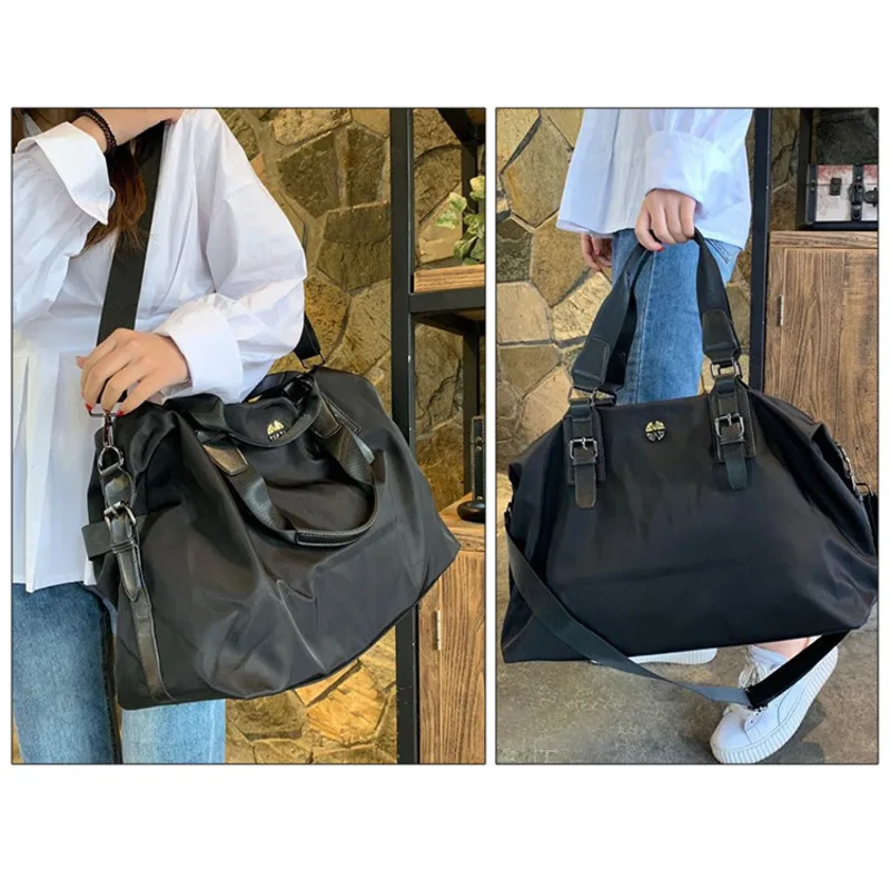 Volasss Black Women Travel Totes Nylon Handbag Female Large Capacity Storage Bags Fashion Messenger Overnight Weekender Bag 2024