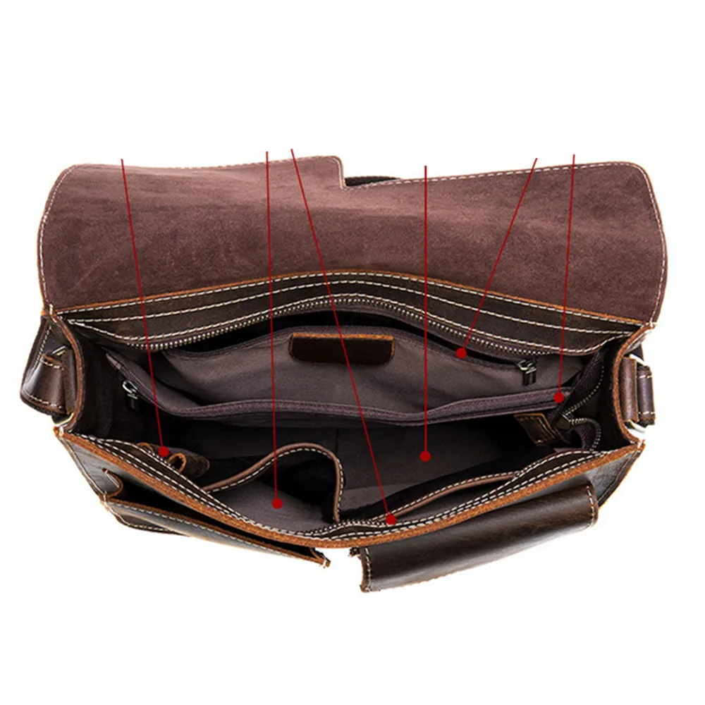 Imagem -06 - Bolsa Tiracolo de Couro de Vaca Genuína Masculina Bolsa Mensageiro Casual de Ombro Bolsa de Trabalho Masculina de Grande Capacidade Cavalo Louco a4