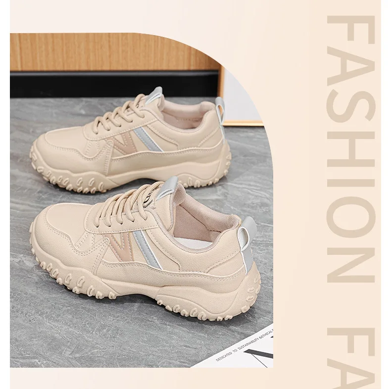 2026 Herbst Neue Damen Atmungsaktive Plateau-Freizeitschuhe, Koreanische Vielseitige Gestreifte Schnürschuhe mit Chunky-Sohle – Detail 13