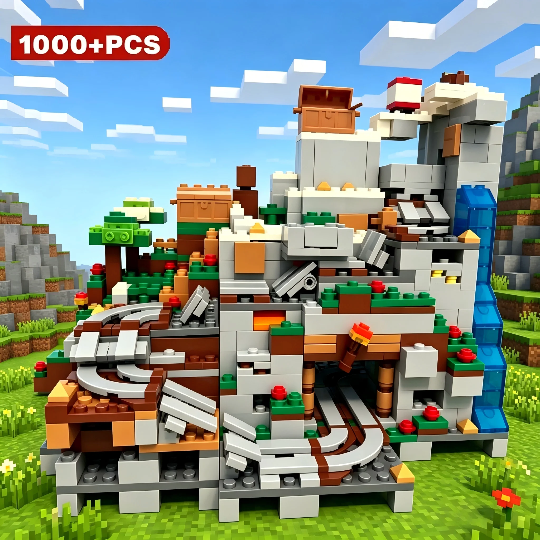 

1000+Creative Colorful Multi-Scene Mechanism Cave Mine Adventure Building Block Set My World Series Multi-Structure Scene