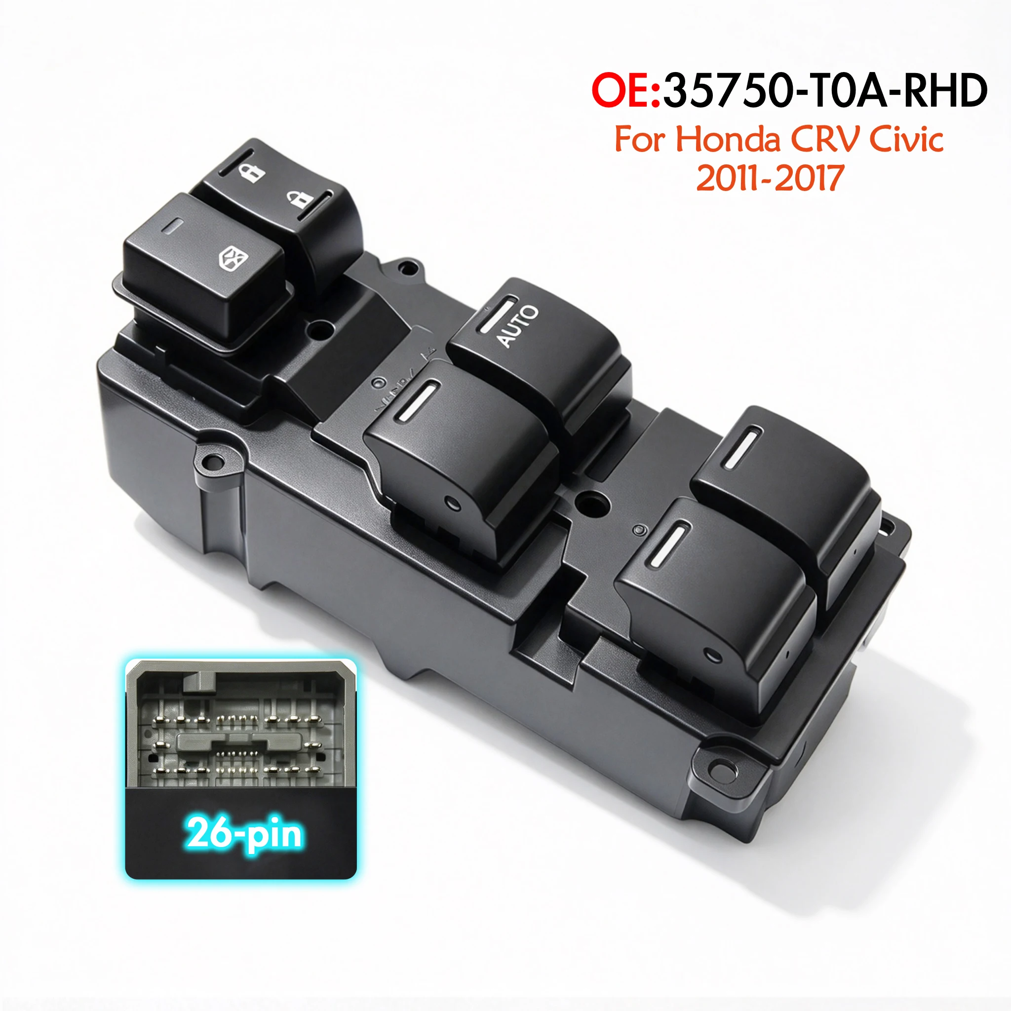 35750-T0A-RHD For Honda CRV Civic 2011-2017,Front Right Drive Side Electric Master Power Window Switch Lifter Control Button